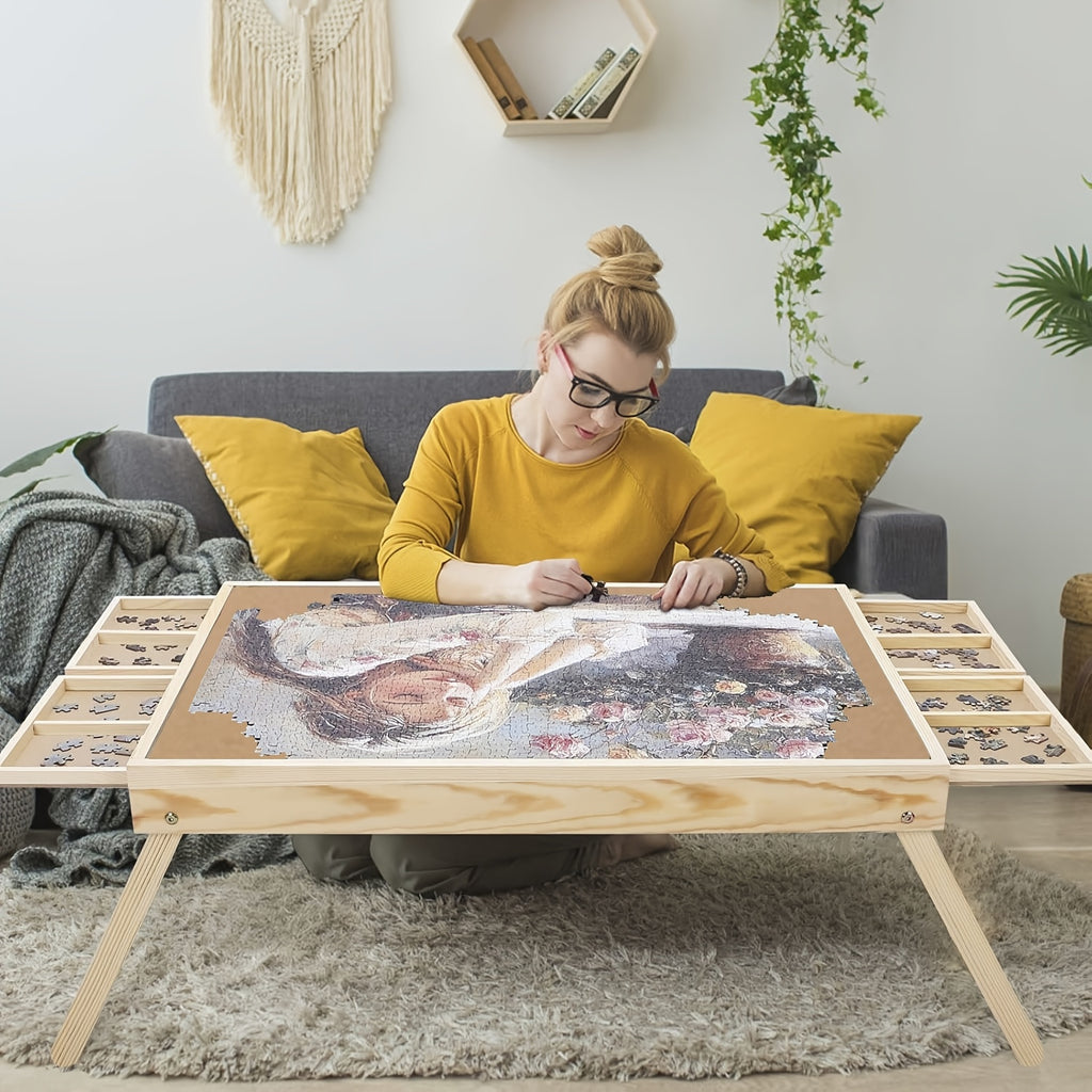 Puzzle Table with Folding Legs