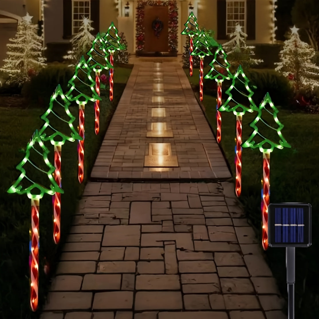 8/16 Solar-Powered Candy Cane Lights, 5-In-1, 96 LED Bulbs, 8 Lighting Modes, Indoor And Outdoor Christmas Decoration, Festive Red And White Striped Design, Suitable for Lawns, Yards, Gardens, Christmas Trees, Solar Christmas