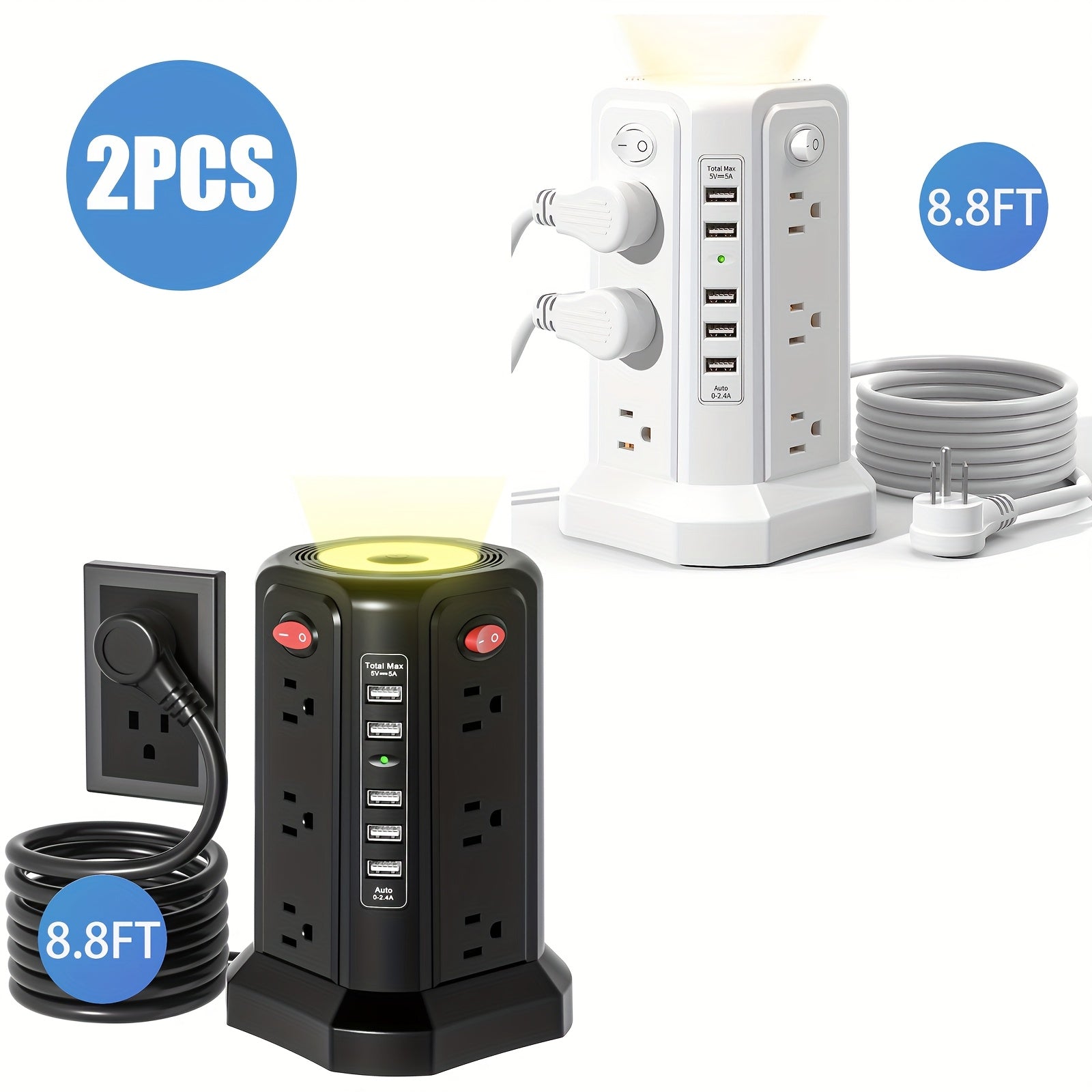 Flat Plug with USB/USB-C Ports