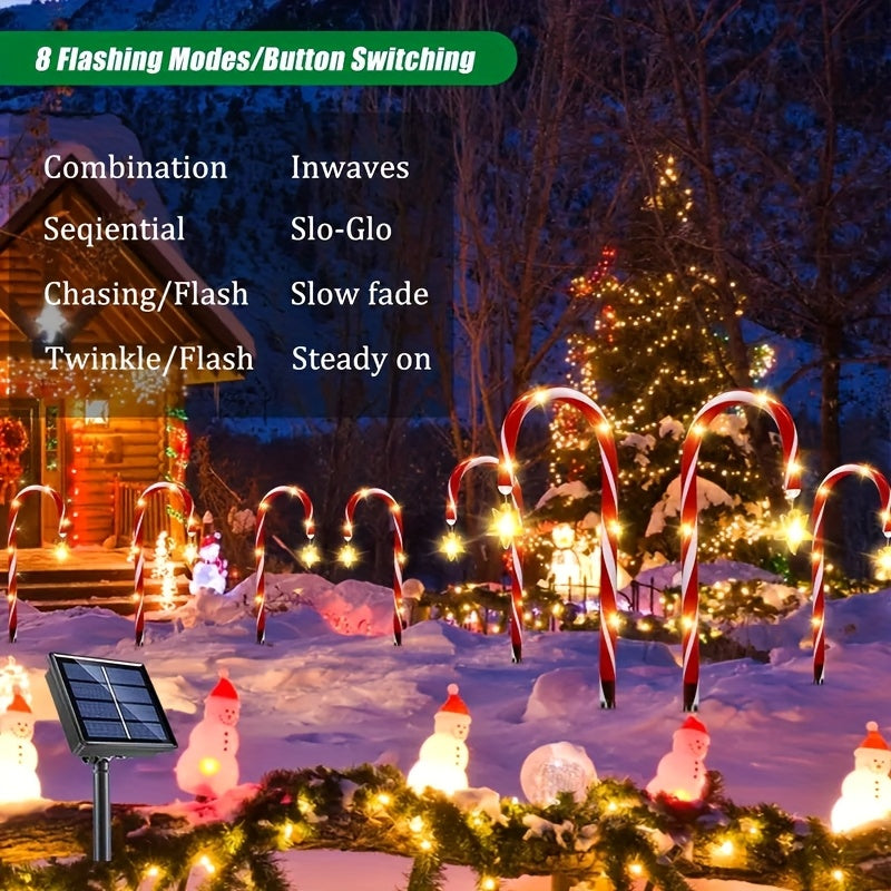 8/16 Solar-Powered Candy Cane Lights, 5-In-1, 96 LED Bulbs, 8 Lighting Modes, Indoor And Outdoor Christmas Decoration, Festive Red And White Striped Design, Suitable for Lawns, Yards, Gardens, Christmas Trees, Solar Christmas