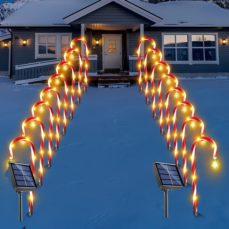 8/16 Solar-Powered Candy Cane Lights, 5-In-1, 96 LED Bulbs, 8 Lighting Modes, Indoor And Outdoor Christmas Decoration, Festive Red And White Striped Design, Suitable for Lawns, Yards, Gardens, Christmas Trees, Solar Christmas