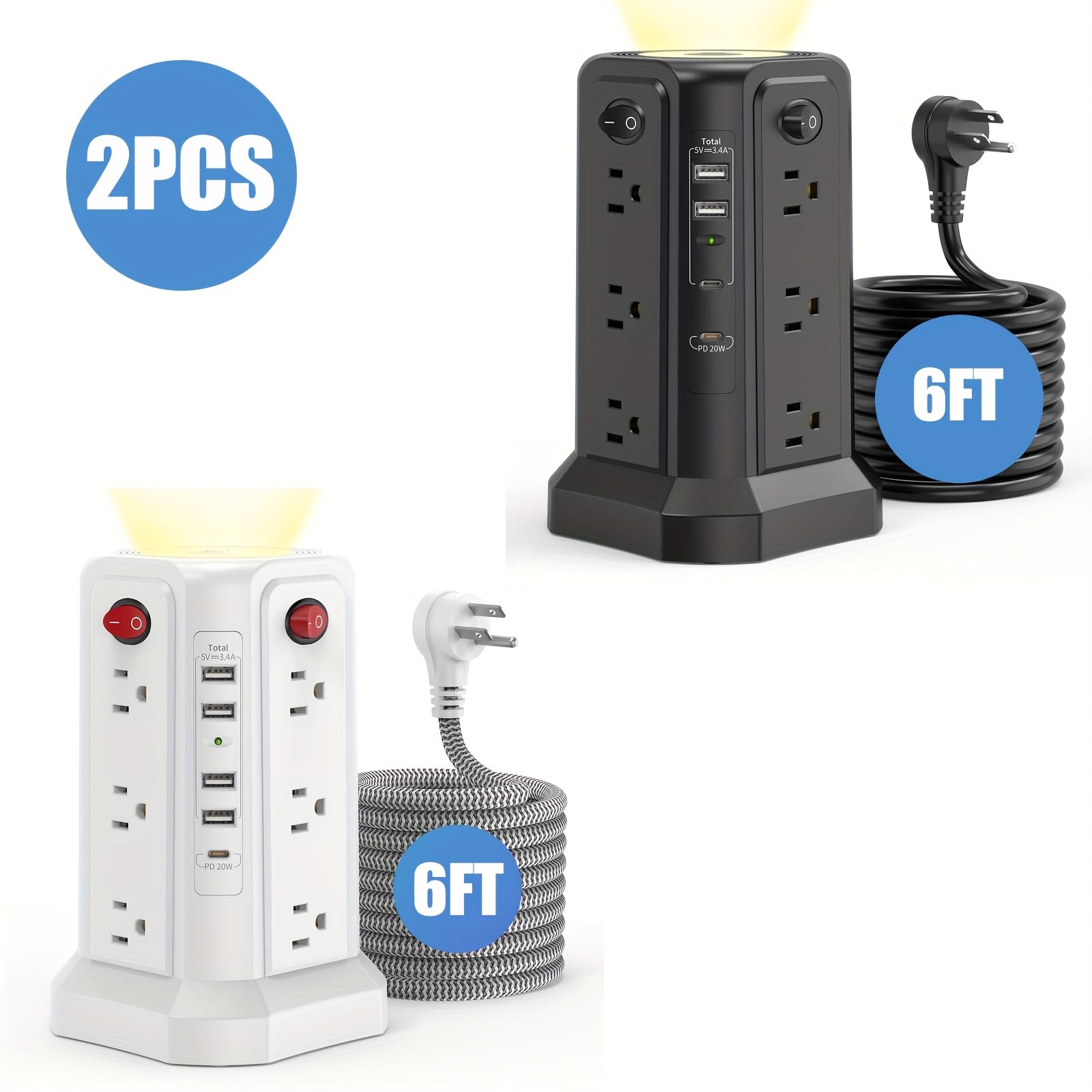 Flat Plug with USB/USB-C Ports