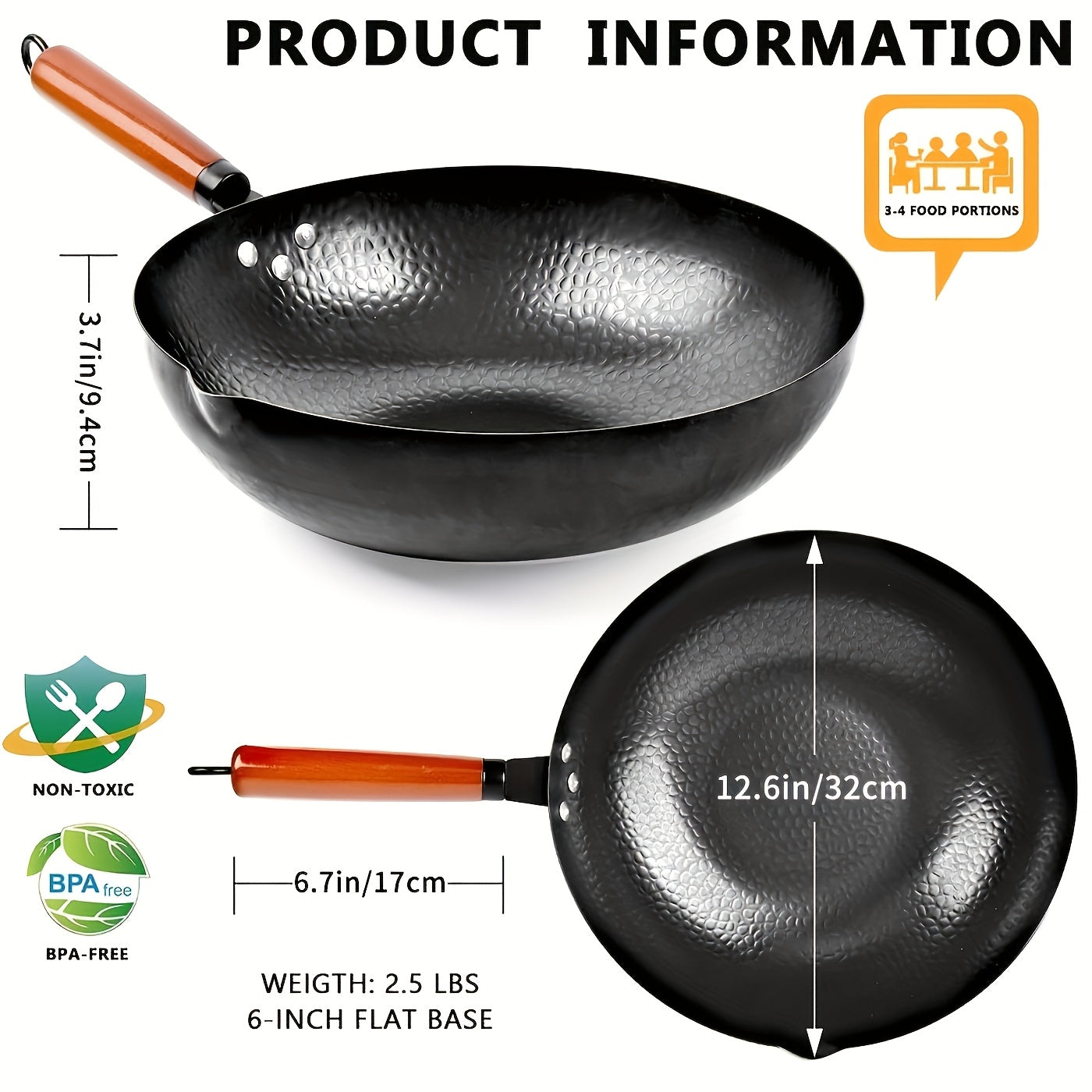 Set Cast Iron Wok with Lid & 13 Accessories