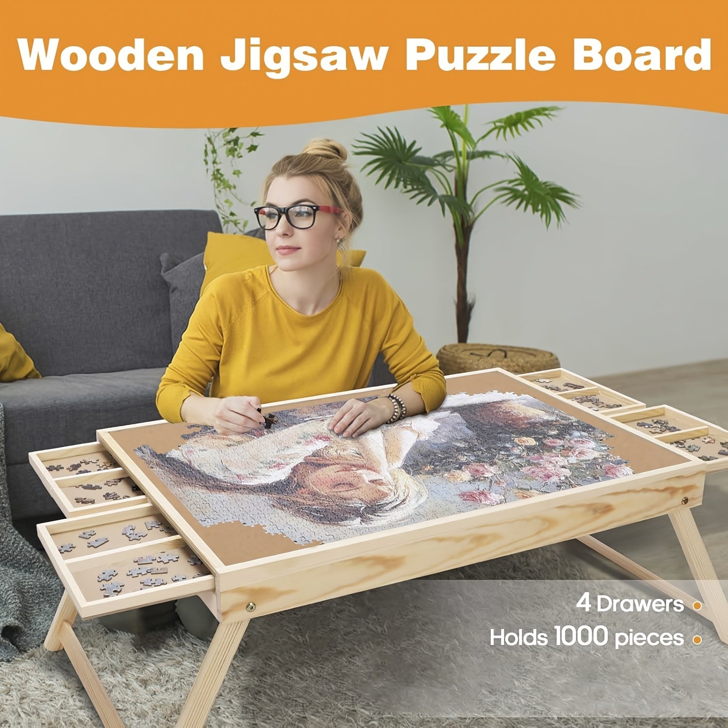 Puzzle Table with Folding Legs