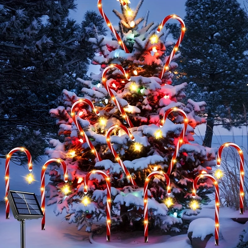 8/16 Solar-Powered Candy Cane Lights, 5-In-1, 96 LED Bulbs, 8 Lighting Modes, Indoor And Outdoor Christmas Decoration, Festive Red And White Striped Design, Suitable for Lawns, Yards, Gardens, Christmas Trees, Solar Christmas