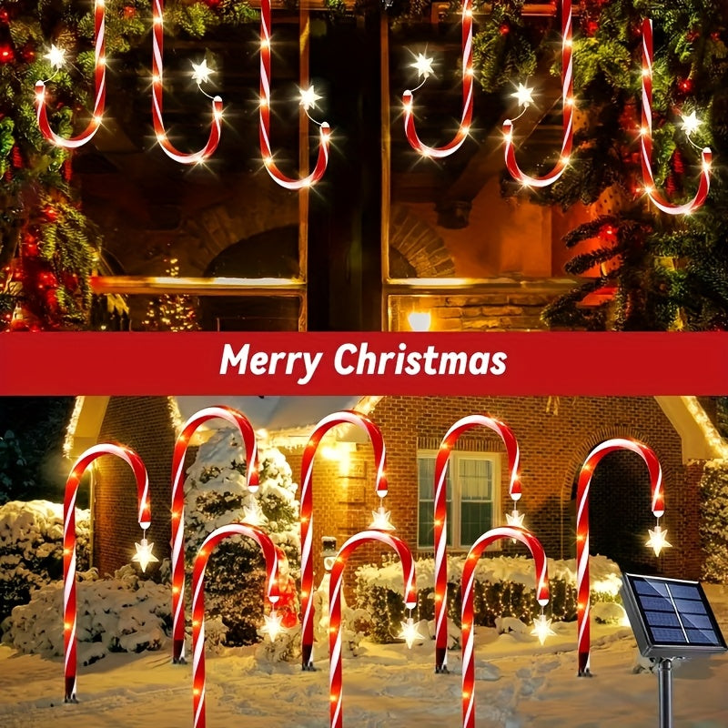 8/16 Solar-Powered Candy Cane Lights, 5-In-1, 96 LED Bulbs, 8 Lighting Modes, Indoor And Outdoor Christmas Decoration, Festive Red And White Striped Design, Suitable for Lawns, Yards, Gardens, Christmas Trees, Solar Christmas