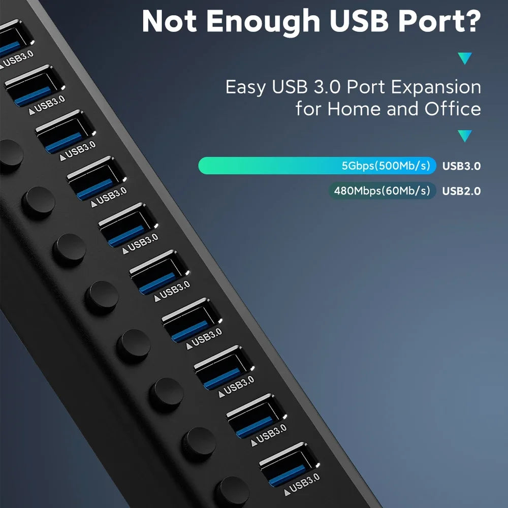 USB3.0 Hub Aluminum 10/13/16 Port Expander USB