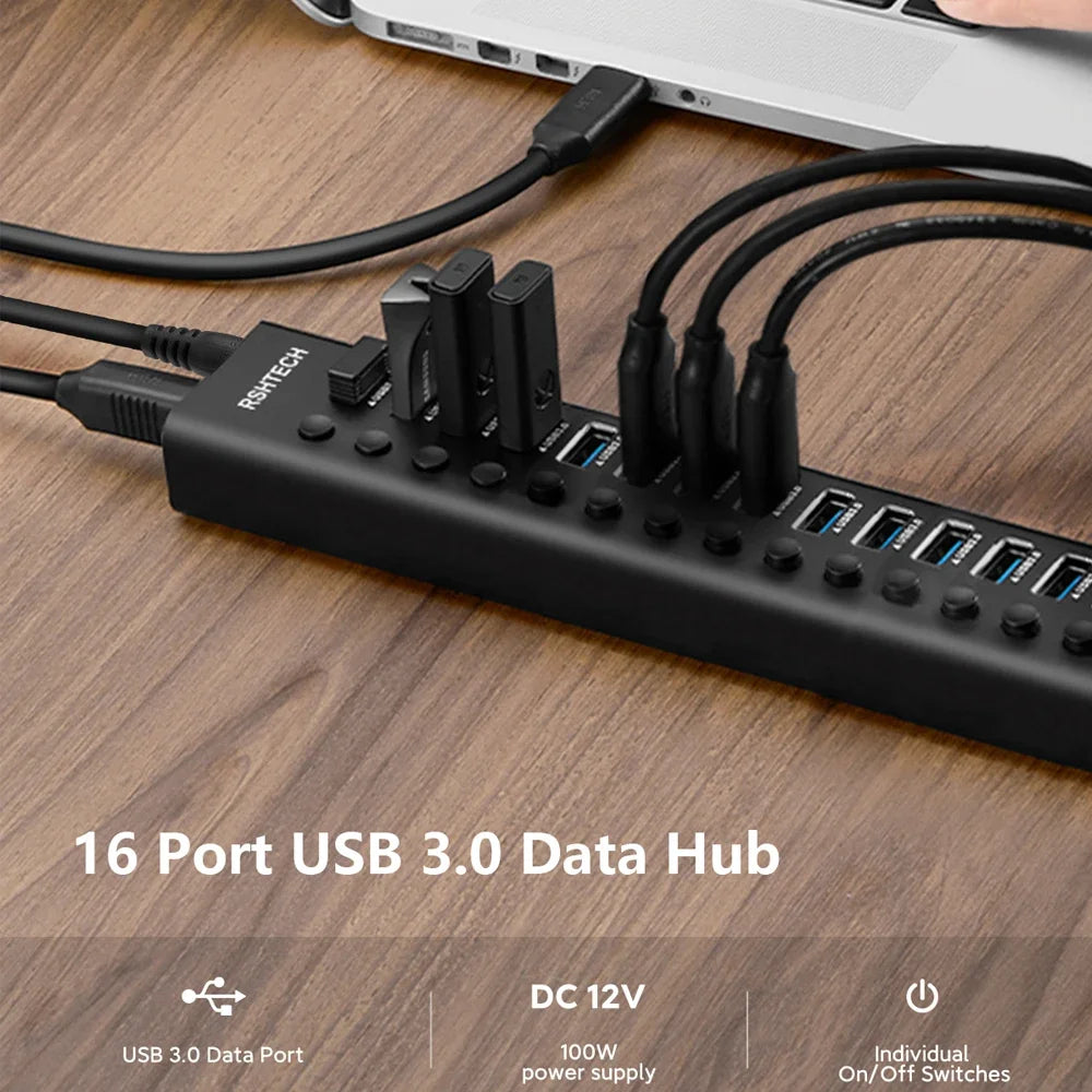 USB3.0 Hub Aluminum 10/13/16 Port Expander USB