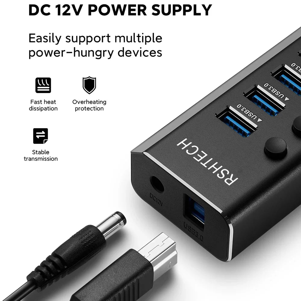 USB3.0 Hub Aluminum 10/13/16 Port Expander USB