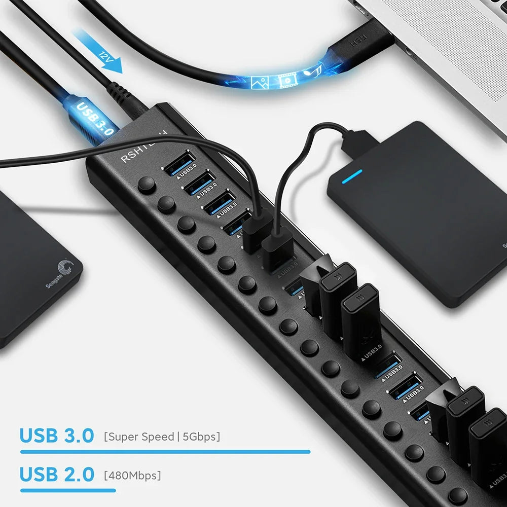 USB3.0 Hub Aluminum 10/13/16 Port Expander USB