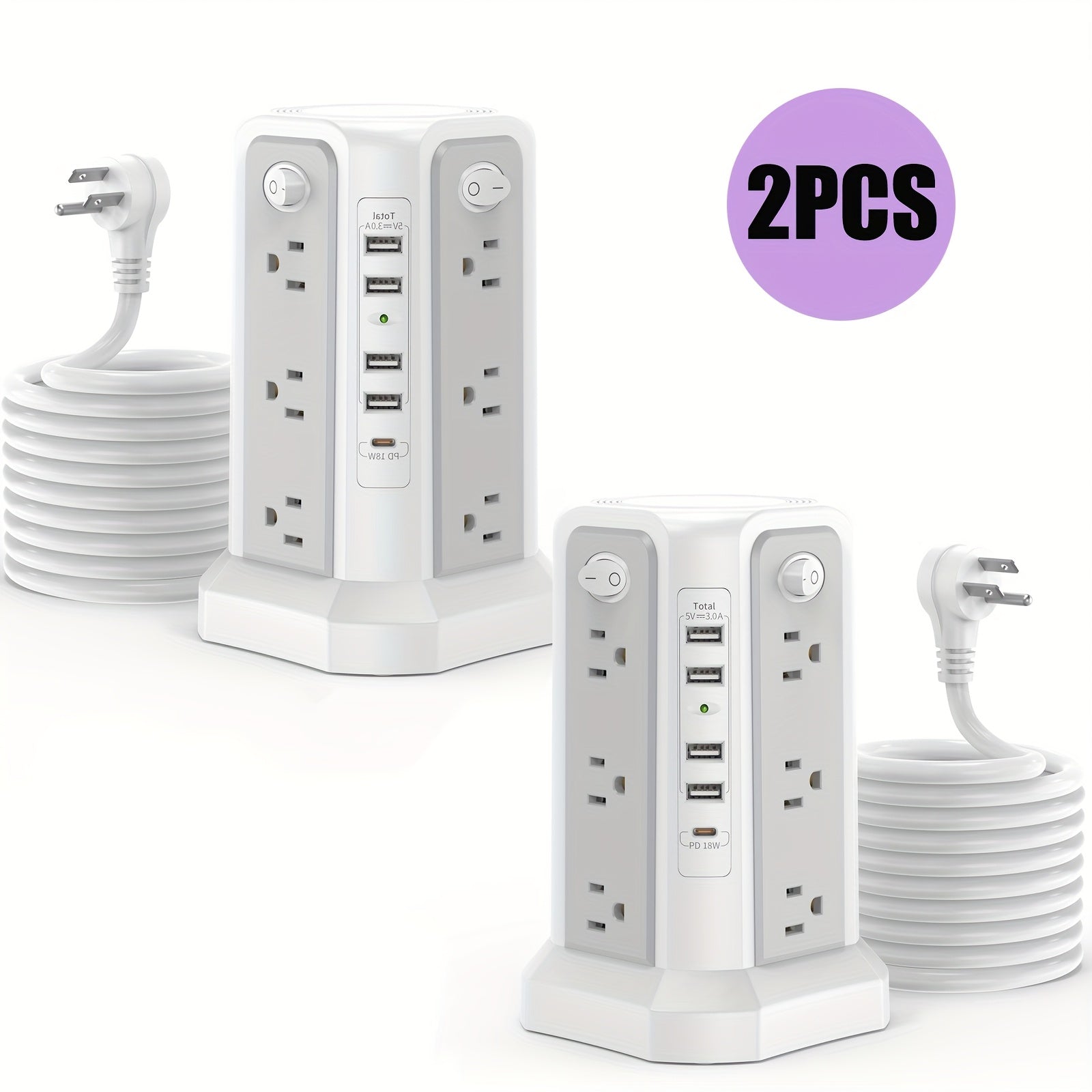 Flat Plug with USB/USB-C Ports