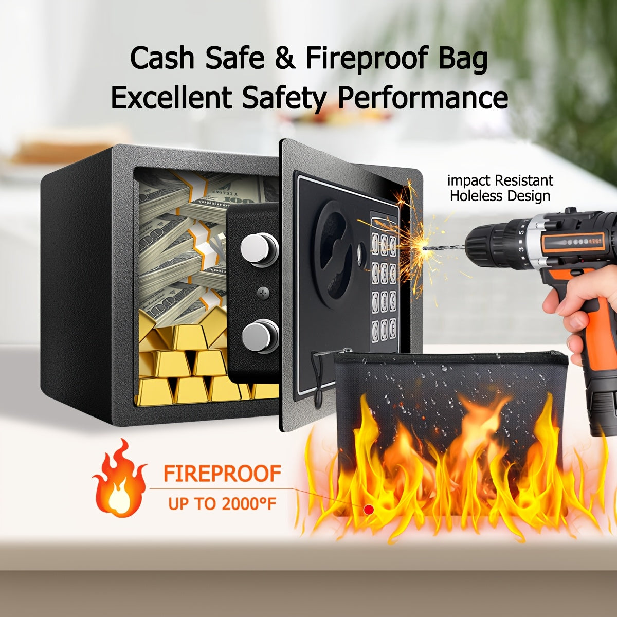 Fireproof Money Bag & Sensor Light Digital Keypad