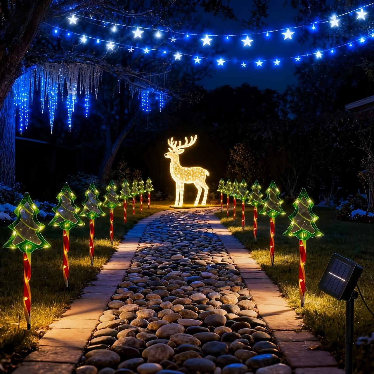 8/16 Solar-Powered Candy Cane Lights, 5-In-1, 96 LED Bulbs, 8 Lighting Modes, Indoor And Outdoor Christmas Decoration, Festive Red And White Striped Design, Suitable for Lawns, Yards, Gardens, Christmas Trees, Solar Christmas