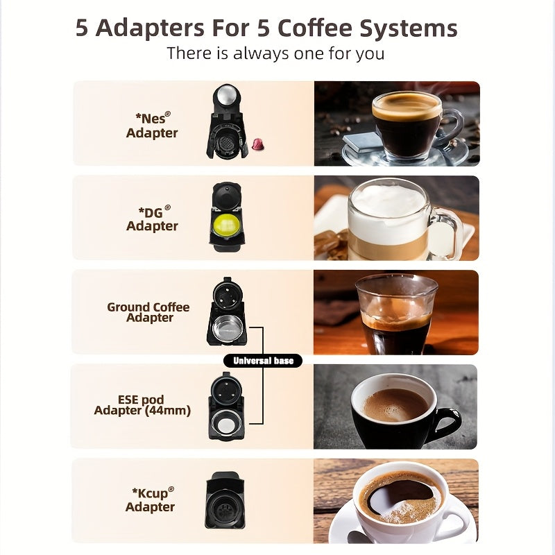 5-in-1 -in-One Coffee Machine: Espresso, Cappuccino, Latte, Drip, Capsule & Ground Coffee Maker