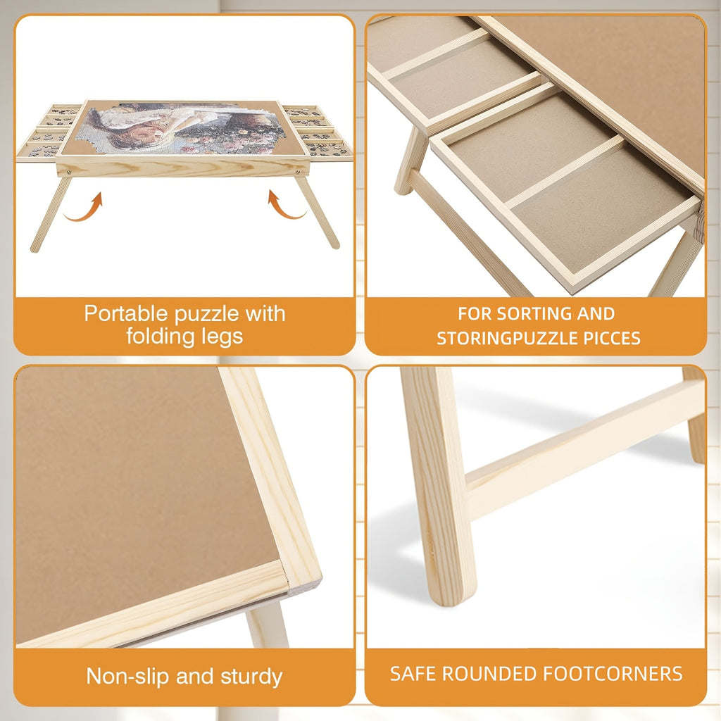 Puzzle Table with Folding Legs