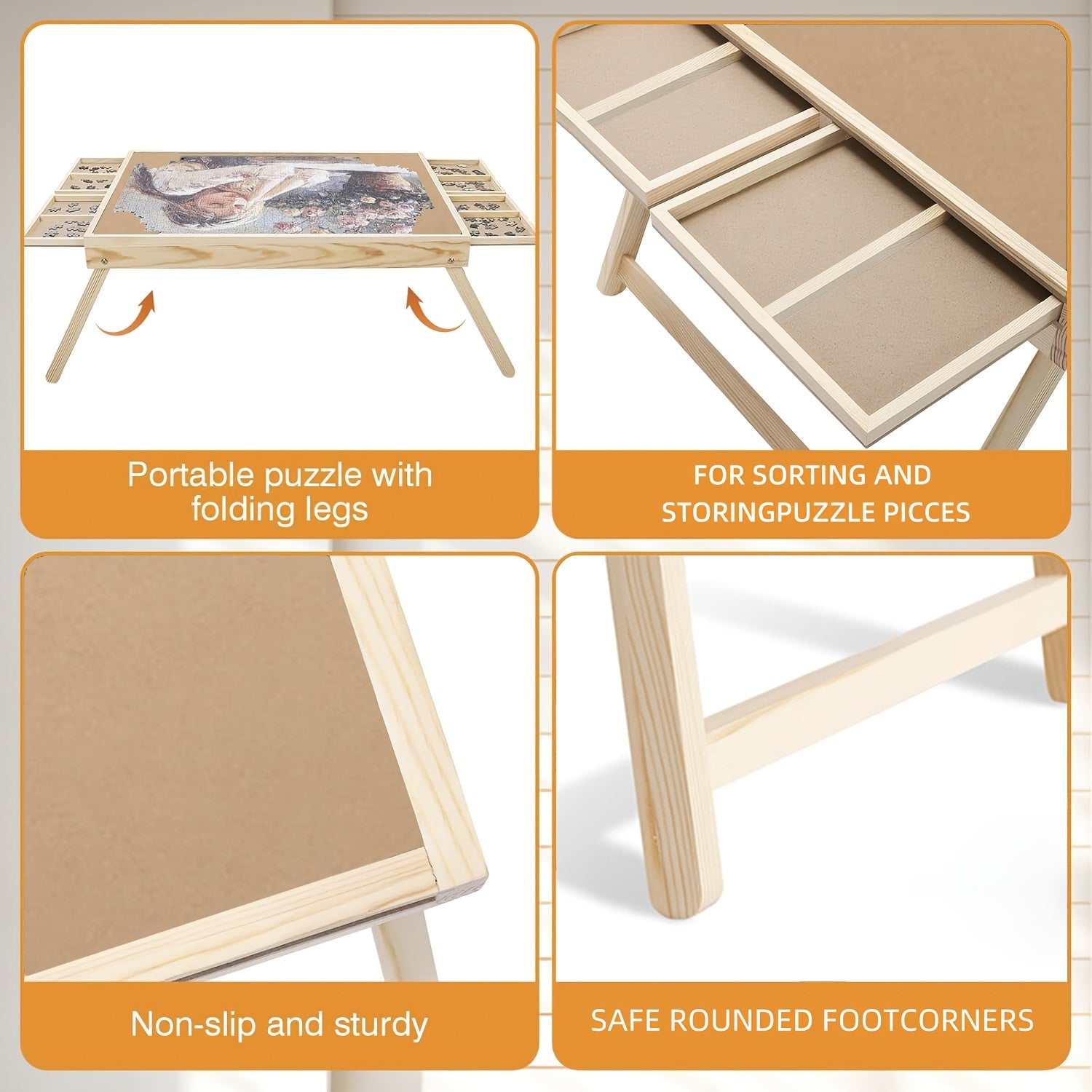 Puzzle Table with Folding Legs