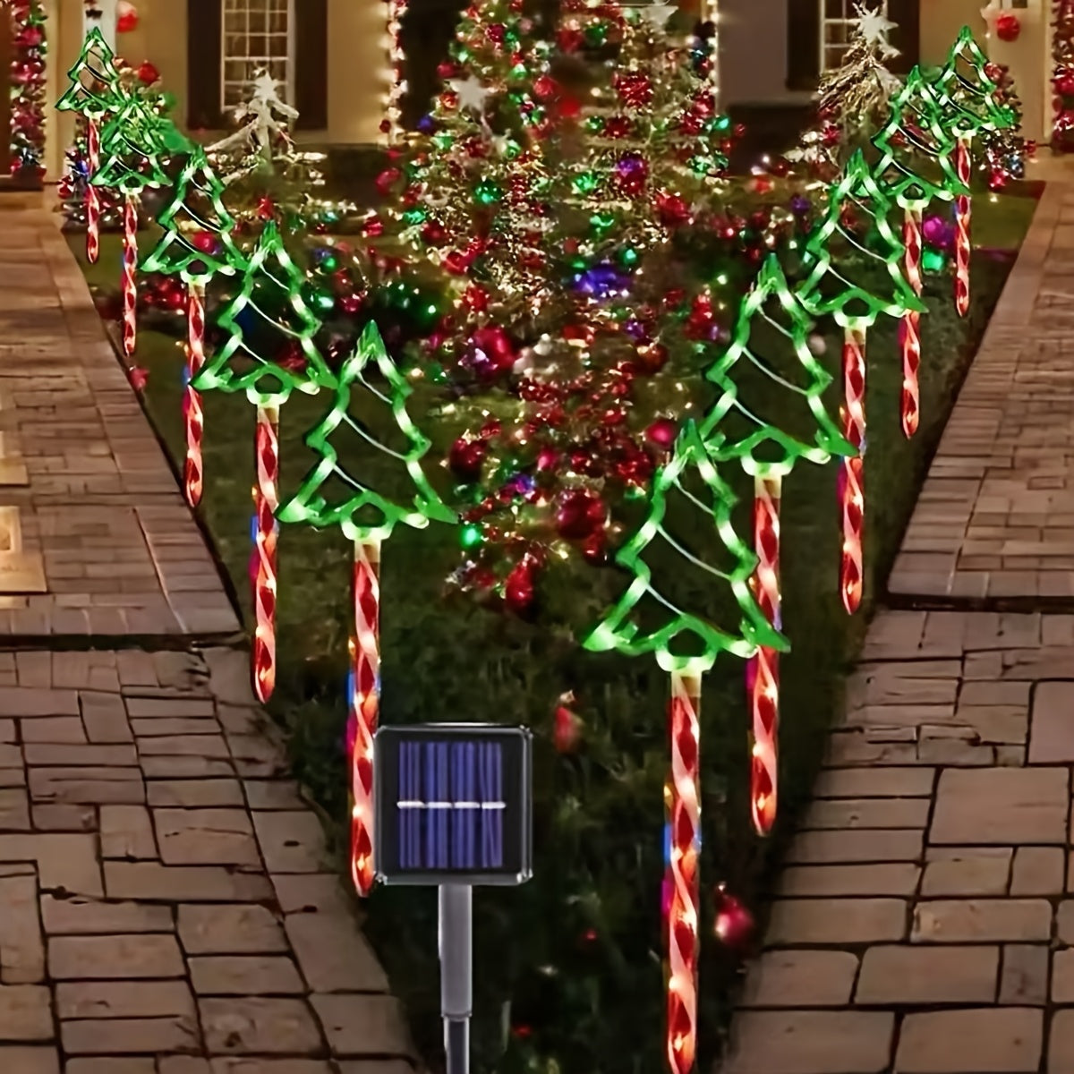 8/16 Solar-Powered Candy Cane Lights, 5-In-1, 96 LED Bulbs, 8 Lighting Modes, Indoor And Outdoor Christmas Decoration, Festive Red And White Striped Design, Suitable for Lawns, Yards, Gardens, Christmas Trees, Solar Christmas